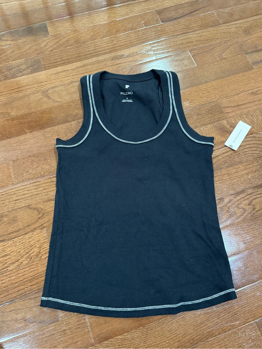 NWT Anthropologie Pilcro Black Ribbed Tank with Light Contrast Trim